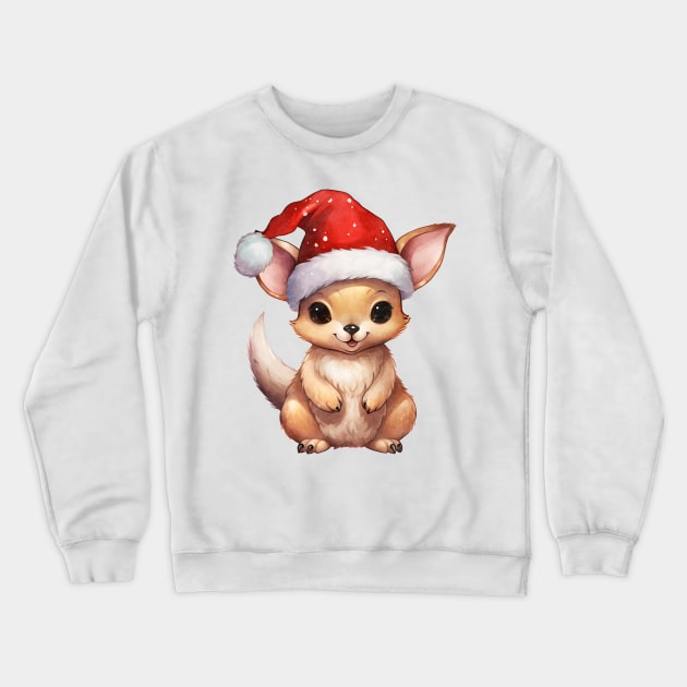 Kangaroo in Santa Hat Crewneck Sweatshirt by Chromatic Fusion Studio